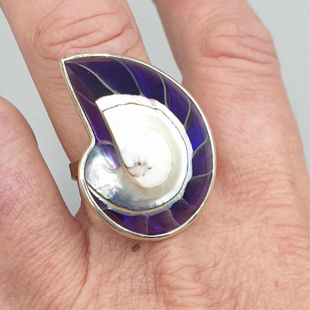 925 Sterling Silber Ring Purpur Nautilus Shell 18 mm