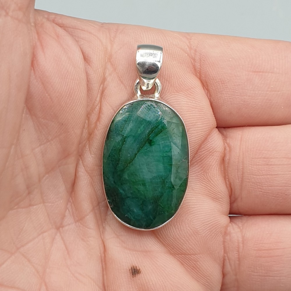 925 Sterling Silber Anhänger Ovale Emerald