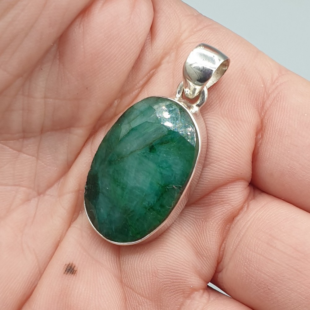 925 Sterling Silber Anhänger Ovale Emerald