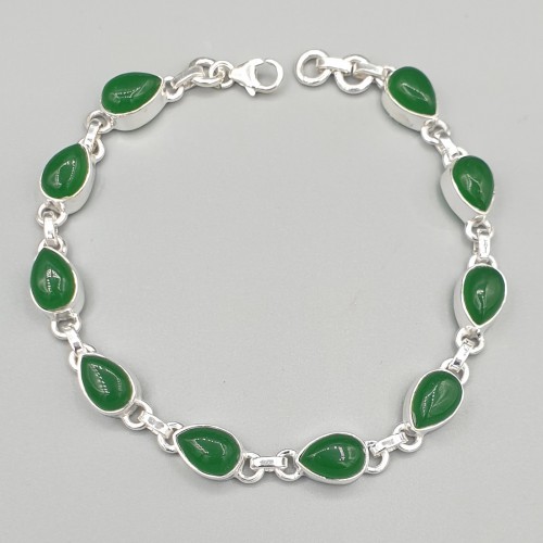 925 Sterling silver bracelet Cabochon Green Onyx