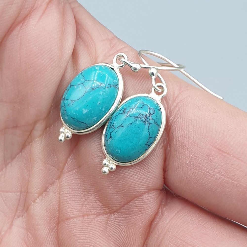 925 Sterling silver earrings with oval turquoise