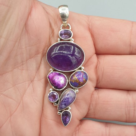 925 Sterling silver pendant amethyst copper purple turquoise