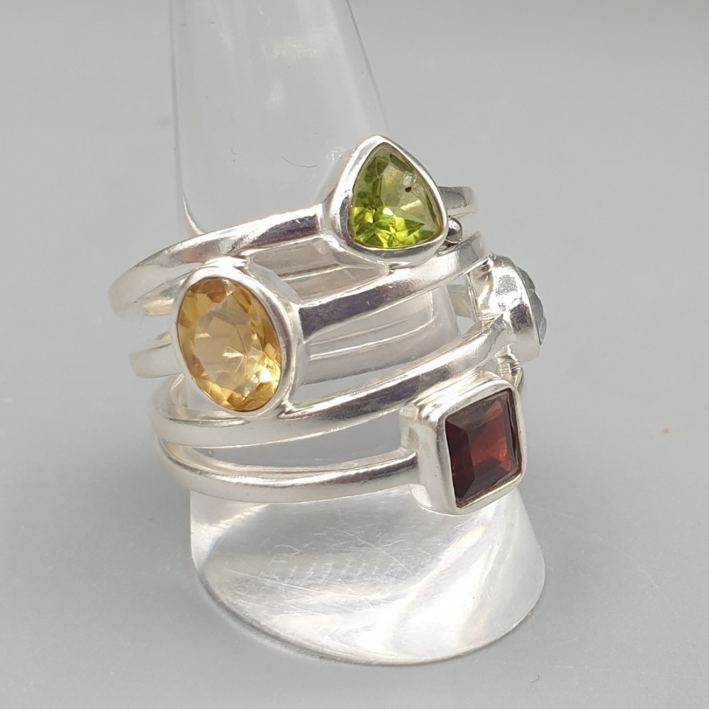 925 Sterling Silver ring set with Multi precious stones 20 mm