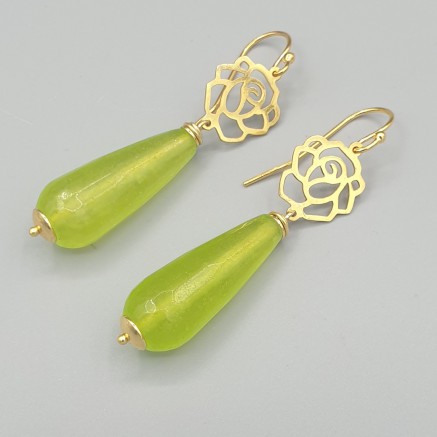 Earrings with lime green jade