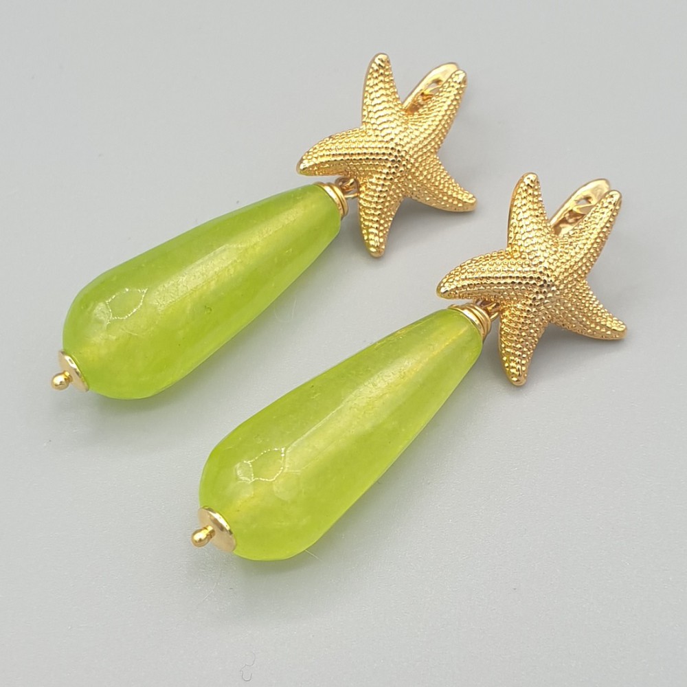 Gilded earrings with lime green jade