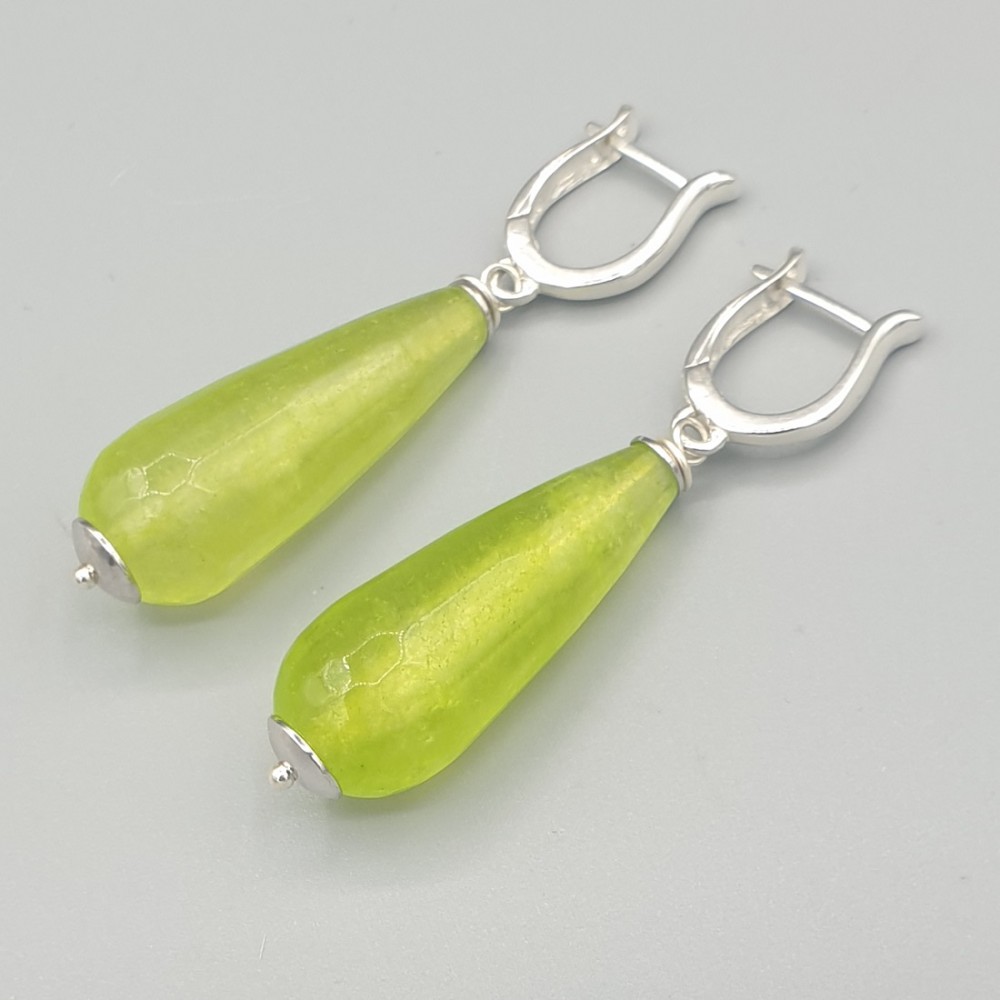 Sterling silver earrings with lime green jade