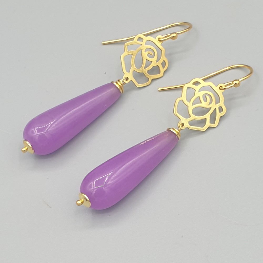 Earrings with purple jade