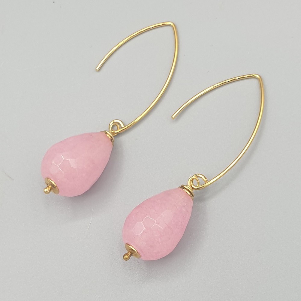 Gilded earrings with pink jade drop