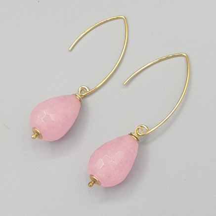 Gilded earrings with pink jade drop