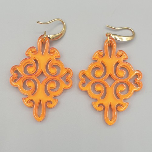 Earrings with orange resin pendant