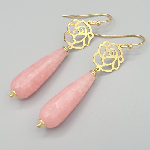 Earrings with pink jade