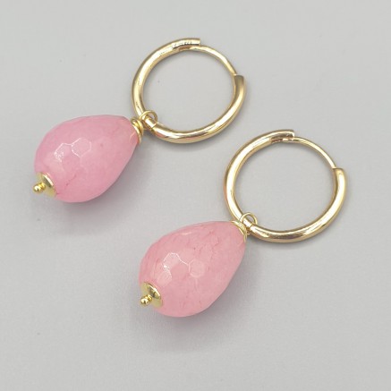 Gilded click Creolen with pink jade