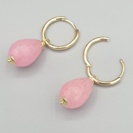 Gilded click Creolen with pink jade