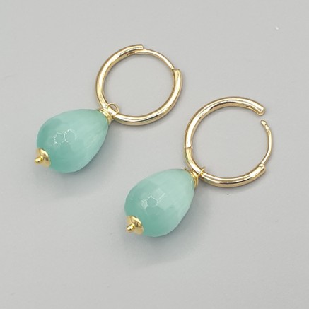 Gilded click creoles with mint green cat eye drop