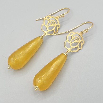 Earrings with yellow jade