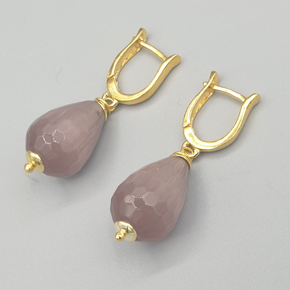 Gilded earrings with cat eye drop