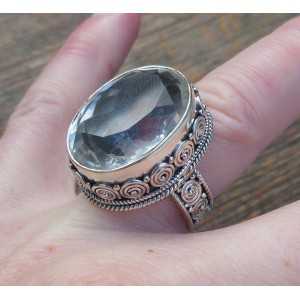Silber ring mit weißem Topas set in einem geschnitzten Einstellung 17.3 mm
