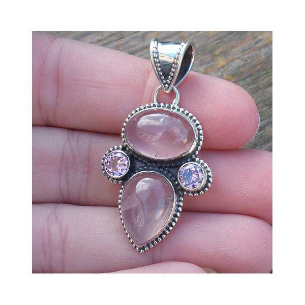 Silver pendant set with rose quartz and pink Quartz