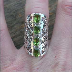 Silver ring with Peridot and open carved ring band 17 mm