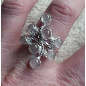 Silver ring set with cabochon rose quartz stones 19 mm 