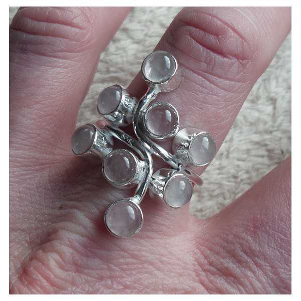 Zilveren ring gezet met cabochon Rozenkwarts steentjes 19 mm 
