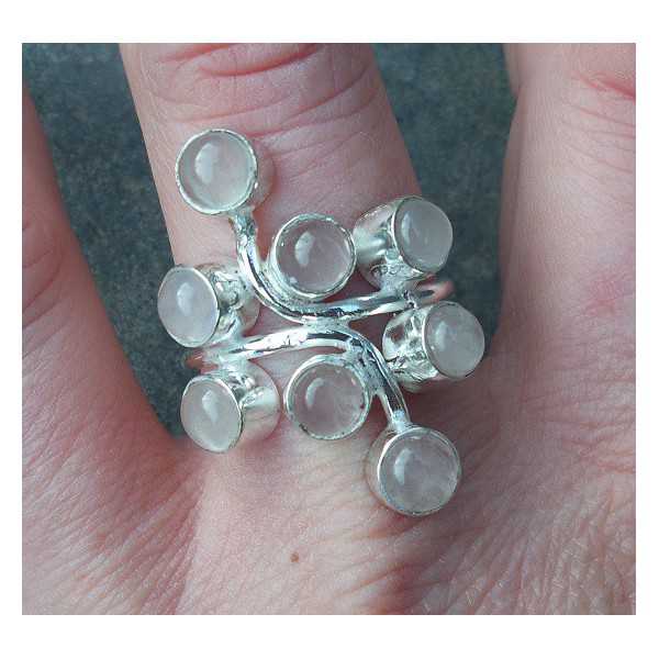 Silber ring set mit cabochon Rosenquarz-Steinen, 19 mm 