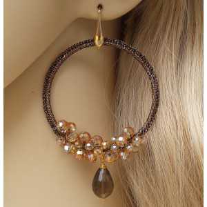 Gold plated earrings Smokey Topaz and pendant of silk thread and crystals