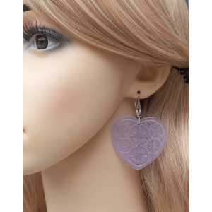 Ohrringe mit Lavendel Jade geschnitzt Herz