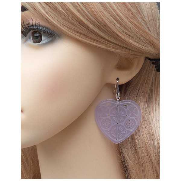 Ohrringe mit Lavendel Jade geschnitzt Herz
