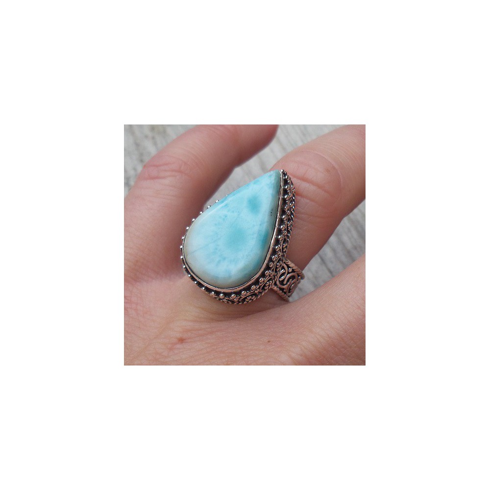 Silver ring with larimar set in edited setting 16.5 mm