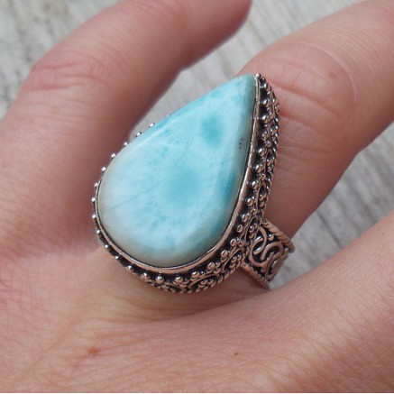 Silver ring with larimar set in edited setting 16.5 mm