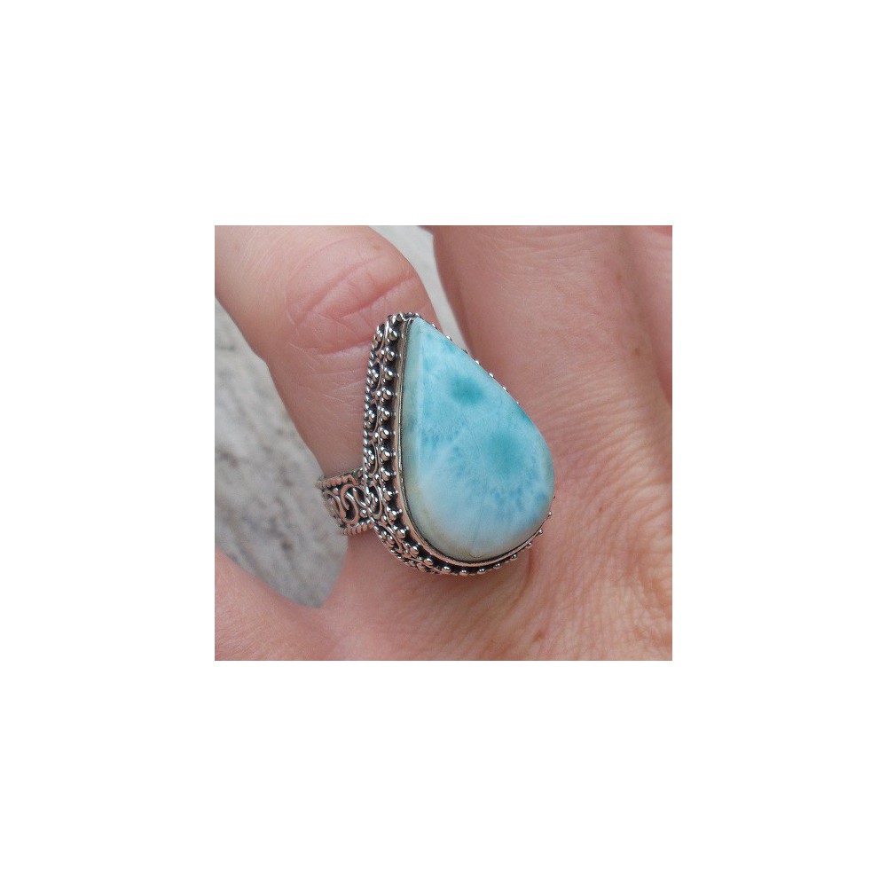 Silver ring with larimar set in edited setting 16.5 mm