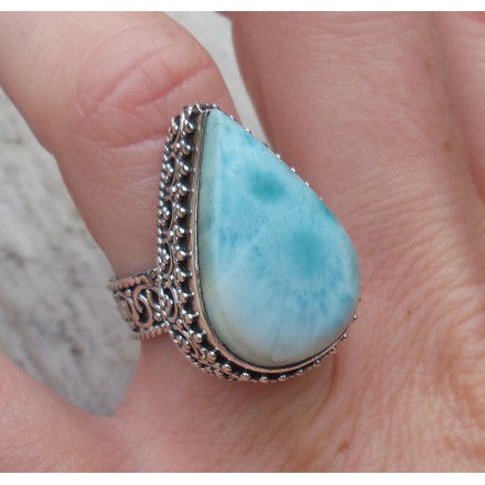 Silver ring with larimar set in edited setting 16.5 mm