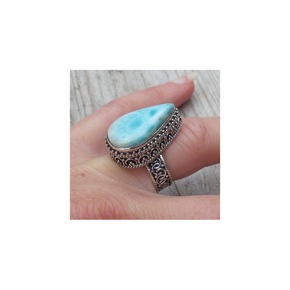 Silver ring with larimar set in edited setting 16.5 mm