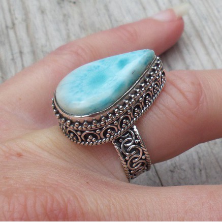 Silver ring with larimar set in edited setting 16.5 mm