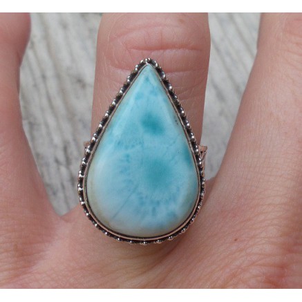 Silver ring with larimar set in edited setting 16.5 mm