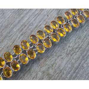 Silver bracelet with two rows of oval Citrine