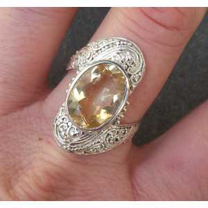 Silver ring set with oval Citrine size 19 or 19.7 mm 