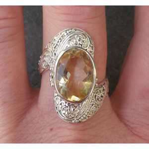 Silver ring set with oval Citrine size 19.7 mm 
