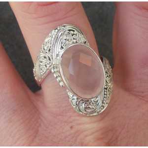 Silber ring set mit oval facet cut rose quartz