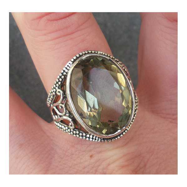 Silber ring set mit ovaler grüner Amethyst 18,5 mm