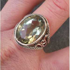 Silver ring set with oval green Amethyst 18.5 mm