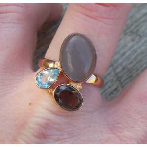 Vergoldet ring mit Chalcedon, Smokey und blue Topaz, 19 mm 