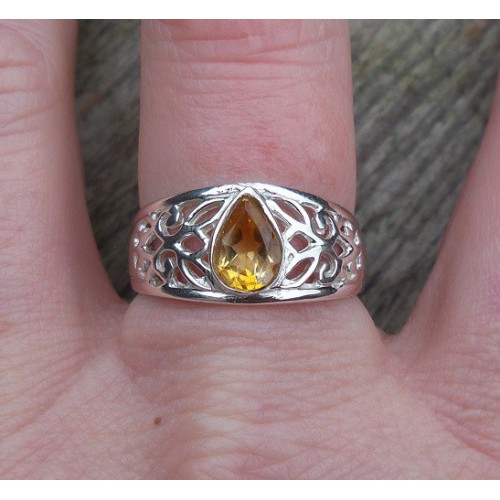 Silberring -Set mit Tropfenform Facette Citrine 18 mm