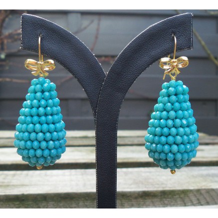 Gilded earrings large drop of turquoise blue kirstallen