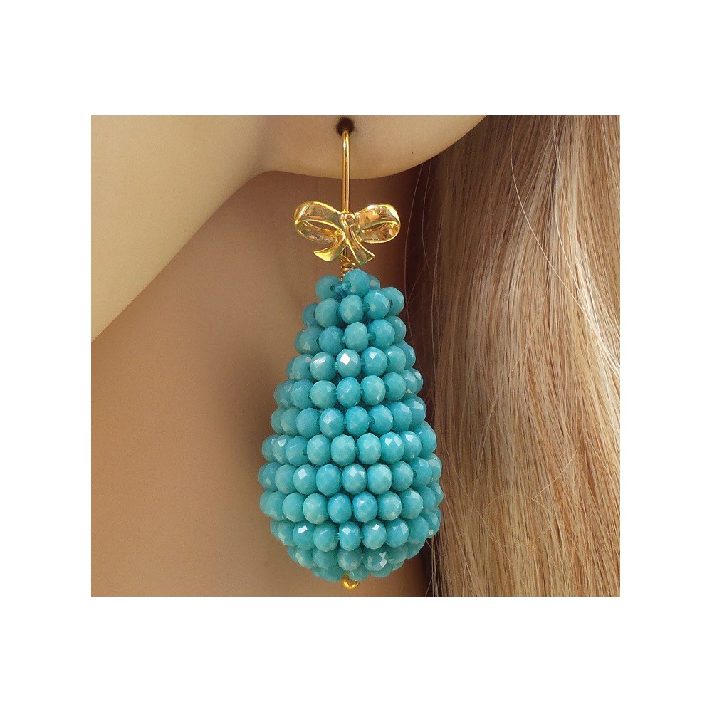 Gilded earrings large drop of turquoise blue kirstallen