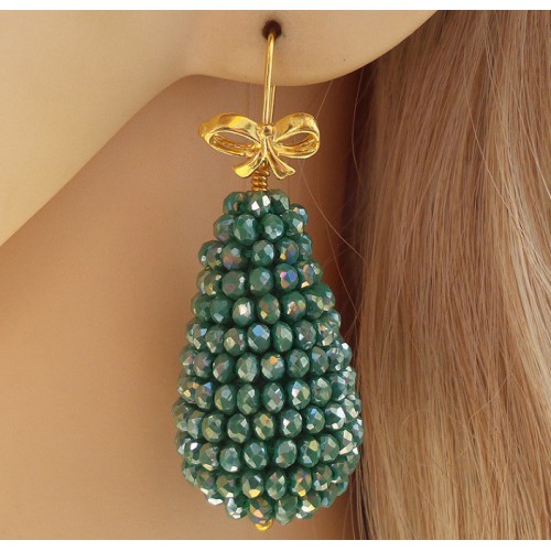 Gold -in earrings large drop of sea green Kirstallen