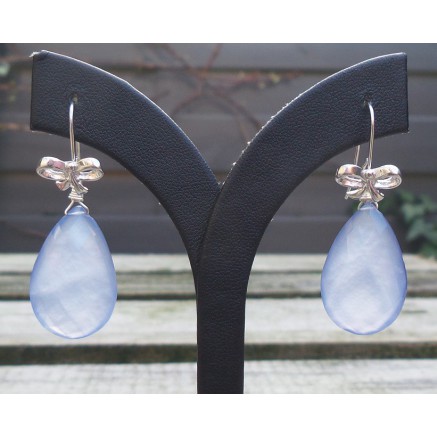 Silver earrings with blue chalcedone briolet