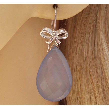 Silver earrings with blue chalcedone briolet