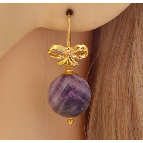 Gilded earrings with facet round amethyst